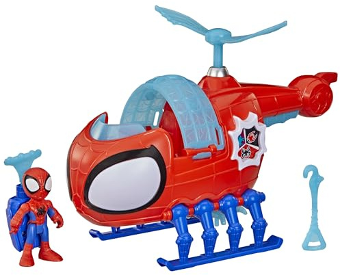 Hasbro Marvel Spidey e i suoi fantastici amici, Spidey Team con elicottero, action figure da 7,6 cm e veicolo giocattolo con proiettile, giocattoli supereroi, da 3 anni in su