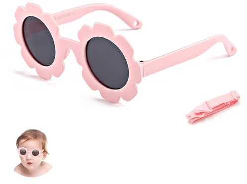 fKiZanthene Baby Girl Sunglasses with Strap, Pink, Adjustable Elastic Strap Infant Toddler Sunglasses for Outdoor Holidays