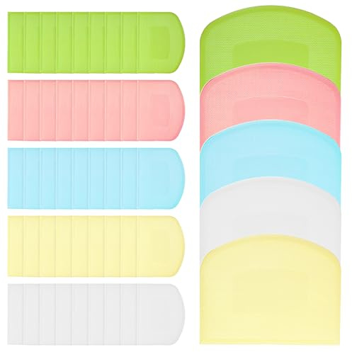 SHENLIU 50 Pcs Plastic Dough Scraper Set, Multipurpose Dough Cutter Flexible Food-safe Scraper Spatula for Bread Cake Dough Fondant Icing (5 Colors)