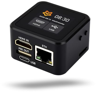 LUCKFOX PicoKVM with Metal Case and 1.54-inch Touch Display - Remote IP KVM for Server/PC Management, HDMI Capture, HID Simulation, Low Latency Control