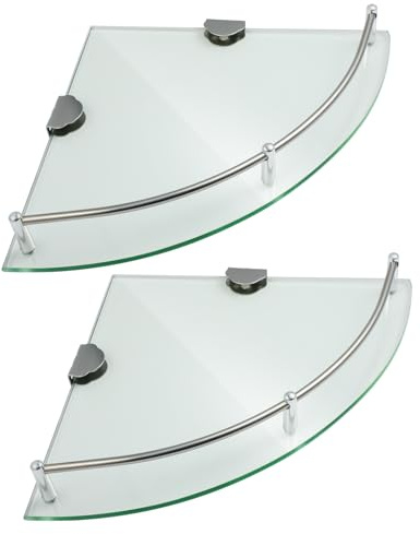 BESPORTBLE ÉTagèRes d'angle en Verre Et INOX 2 PièCes Support Mural Stable pour Salle De Bain Rangement Organisateur Coin Douche Lavabo