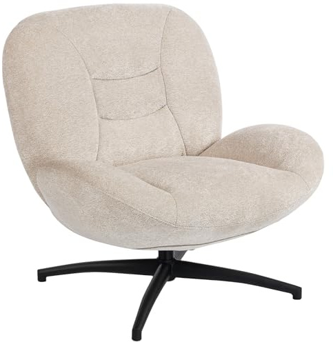 HOMCOM Sessel, 360° Drehbar Loungesessel mit Breiter Sitzfläche, Integrierter Armlehne, Dicker Polsterung, Gepolstert Relaxsessel aus Chenille, mit gekreuzten Stahlbeinen, für Wohnzimmer, Cremeweiß
