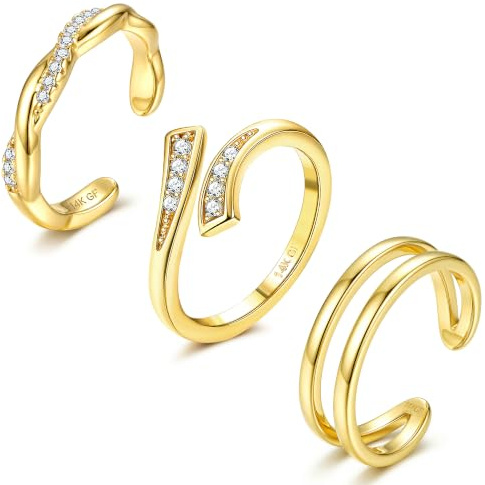 Morfetto Set de 3 Anillos para Pies Ajustables para Mujer Rellenos de Oro de 14K Diseño Abierto con CZ Flor y Ópalo Resistentes al Deslustre Joyería de Verano para Playa