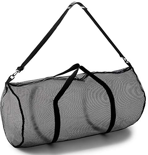 Champion Sports Mesh Duffle Bag with Zipper and Adjustable Shoulder Strap, 15” x 36”, Black - Multipurpose, Oversized Gym Bag for Equipment, Sports Gear, Laundry - Breathable Mesh Scuba and Travel Bag