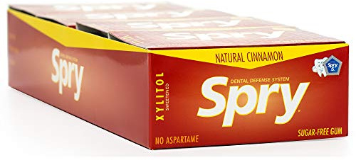 Spry Fresh Chicle Natural con Xilitol Sistema de Defensa Dental sin Aspartamo sin Azúcar sin OGM sin Gluten (Cinnamon, 10 Count Blister Cards - Pack of 20)
