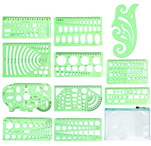 11 Pcs Circle Drawing Templates, Circle Drawing Tool, Drawing Stencils, Geometry Stencil Set with Storage Bag for Office and School, Building Formwork, Drawings Drafting