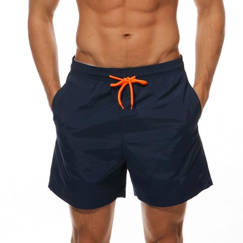 Mäns badshorts sommar badkläder korta byxor strandshorts med 3 fickor nätfoder snabbtorkande sportshorts för herr
