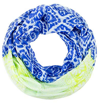Sunsa Damen Loop Schal. 100% Baumwolle Schlauchschal für Frühlings/Sommer. Dünn Loopschal mit Blumen Design. Tücher und Schals als Frauen Geschenk (Blau/Grün #9)