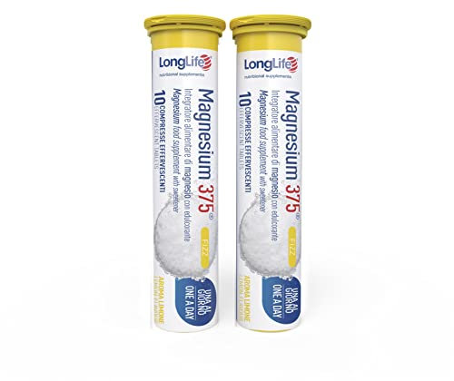 LongLife Magnesium 375® Fizz | Integratore di magnesio ad alta biodisponibilità | Energia e benessere | 20 compresse effervescenti | Gusto limone | Vegano e senza glutine