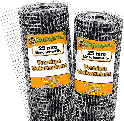 Aquagart® Volierendraht Hasendraht 50m x 1m, Drahtgitter Maschenweite 25mm, verzinkter Maschendraht-Zaun, robustes Schweißgitter