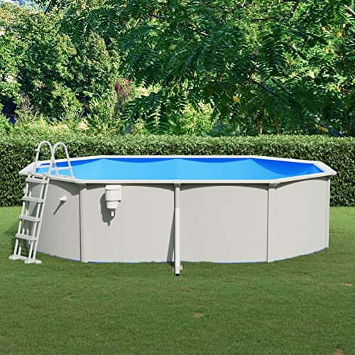 Mogou Pool mit Sicherheitsleiter, Pool Stahlwand, Swimmingpool, Gartenpool Komplettset, Pool Garten, Aufstellpool, Schwimmbad, 490x360x120 cm