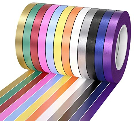 ONLYQIQIU 12 Rolls Curling Ribbons for Gift Wrapping Crafting, 5mm Balloon Ribbon Balloon String for Christmas Wedding Birthday Party Decorations 10m/Roll (Assorted Colors Curling Ribbon)