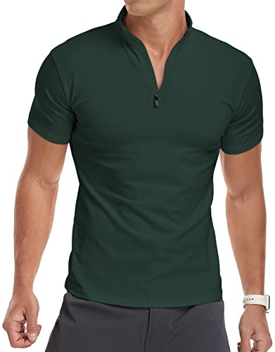 KUYIGO Hommes Polo Manches Courtes et Manches Longues Faux col 1/4 Zip Chemise décontractée Slim Running Tops Basic Cotton Shirt