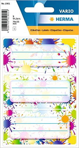 HERMA 1901 - Etichette per libri da scrivere, 9 pezzi, 76 x 35 mm, autoadesive, a righe, per scuola, bambini, ragazze, ragazzi, multicolore