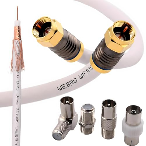 Duncan Duck (5mtr) Coaxial TV Aerial Lead + Satellite Cable + Virgin Media Cable - Male to Male + Male to Female - WF100 All Copper Coaxial Cables - Gold Plated Compression Connectors.