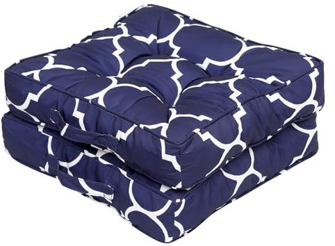 RACE LEAF Armchair Booster Cushion Large Firm 45 x 45 x 10cm Square Seat Pad, Garden Chair Pad, CushionNon-slip particles added to the bottom（Blue Printed）