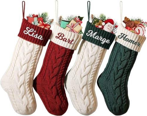 papasgix Christmas Stockings Personalised 18 Large Stocking(Knit A-3 PCs) | Custom Name Knitted Xmas for Kids Family, Stocking for Holiday Family Party Decoration