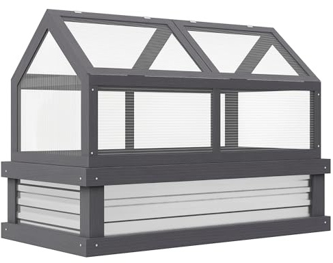 Outsunny Raised Garden Bed, Polycarbonate Mini Greenhouse, Gray