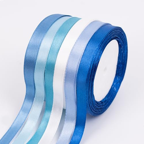 Fyshird Geschenkband Blau 10mm x 22m Satinband 6 Farben Schleifenband Polyester Bänder zum Basteln Dekoband für Hochzeit Deko Geschenkverpackung Geburtstag DIY(Blaue Serie)