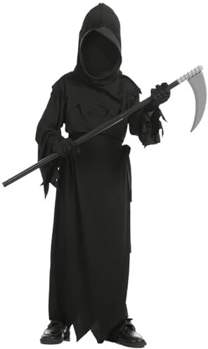 TRACYCY Reaper Costume Child Cosplay Horror Ghost Hellraiser Sickle Reaper Set with Accessories for Halloween Carnival Birthday Party Costume, 5-14 Years