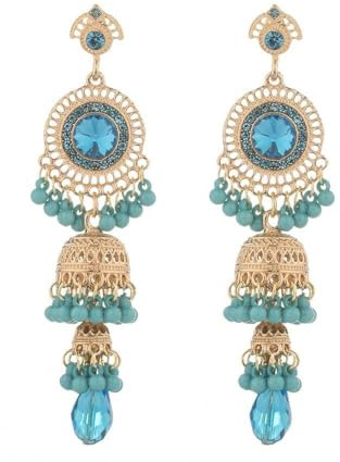 Pendientes vintage Jhumka Jhumki con borlas colgantes indios étnicos con cuentas de campana oxidadas antiguas pendientes tradicionales para mujeres y niñas CZ Fiesta de Boda Festival Joyería, Grande,