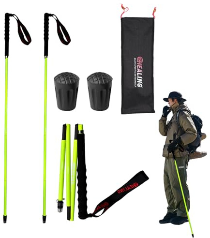 OKHEALING Bastoncini da Trekking in Fibra di Carbonio ad Alta Resistenza 1 Paio, Ripiegabili in 5 Sezioni, Leggeri e Robusti, Adatti Per Escursioni, Trekking e Alpinismo (Yellow, 110 cm)