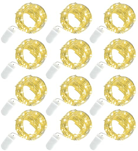 Wliwwo 12 Pack LED Fairy Lights Battery Operated, 3m/10ft Warm White LED Micro Silver Wire String Lights, Firefly String Decorative Lighting for Home Party Wedding Indoor Jars Garden Christmas Decor