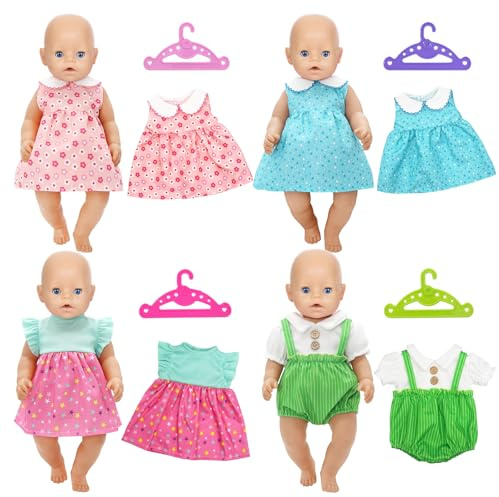 Xerteam 8 Pcs Baby Doll Clothes 14-18 Inch Doll Clothing for 35-45cm Dolls, Cute Babydoll Outfits with Hanger, Sweet Baby Doll Accessories, as Children's Gifts(Not Include Doll)