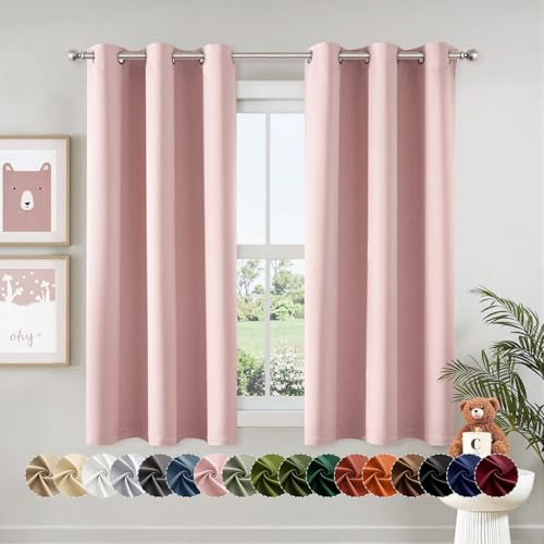 MIULEE Blackout Curtains for Bedroom Living Room 2 Panels, Thermal Insulated Room Darkening Drapes Grommet Noise Reducing Light Blocking Window Treatments 63 Inches Long 40x63 Inch Baby Pink
