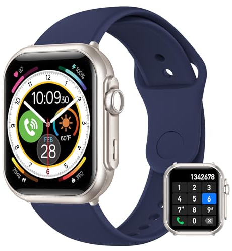 BANLVS Smartwatch Herren mit 1000mAh Akku, 1,85’’ AMOLED Fitnessuhr Herren mit Telefonfunktion/5ATM Wasserdicht/120+ Sportmodi/Herzfrequenz/SpO2/Blutdruck, Smartwatch für Android iOS, Blau