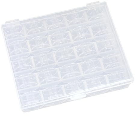 KEQAR 25 Bobine per Macchina da Cucire con Scatola Porta Bobine in Plastica per Macchine da Cucire Standard (Trasparente)