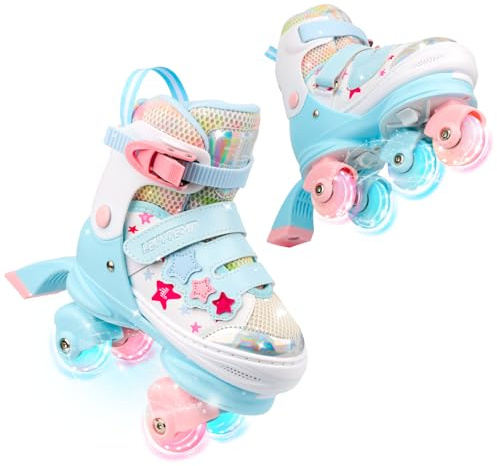 LEVYTEMP Kids 3-in-1 Adjustable Roller Skates | Inline, Tri-Skates & Quad Skates for Girls Light Up Wheels, Size Adjustable, Safe & Breathable Design, for Boys & Girls