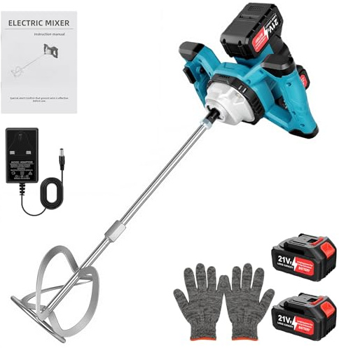 Cement Mixer Compatible with Makita 18V Battery, Portable Paint Mortar Mixer with 6 Speed, Max 522 RPM, Electric Concrete Stirrer for Mixing Fodder Mortar Paint Glue Putty with Two 3000mah Battery