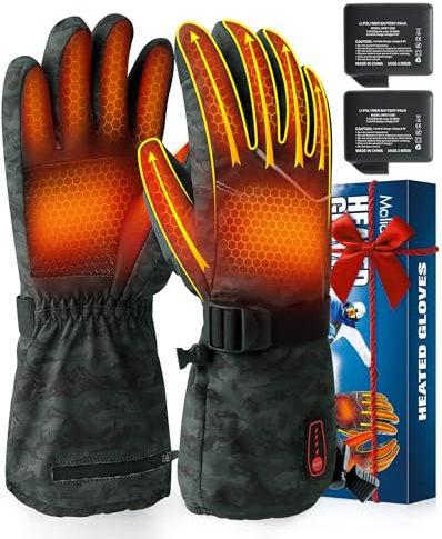 Maliansun Heated Gloves for Men Women Rechargeable, 5 Heating Levels Heated Gloves, 7.4V 6400mAh for Winter Work Motorcycle Ski (XL, Basil)