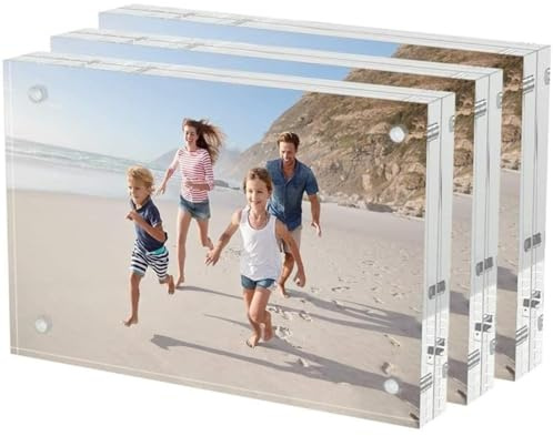 3Stk Acryl Bilderrahmen 10x15cm Magnetisch Fotorahmen – 4 x 6'' Doppelseitige Rahmenlose Fotorahmen A6 Transparent Magnet Fotoaufsteller Tischrahmen, Klarsicht Magnetrahmen Desktop Bilddisplay Rahmen