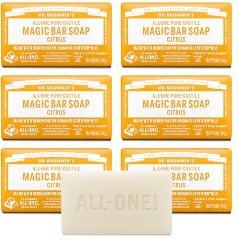 Dr. Bronner’s Pure-Castile Bar Soap – Citrus, 5 oz, 6 Pack