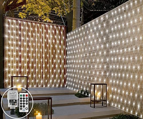 3M x 2M 200LED Outdoor Net Lights for Bushes, Outside Garden Tree Lights Mains Powered Net Mesh Light Linkable with Remote 8Mode for Curtain Gazebo Fence Xmas Decor(White)