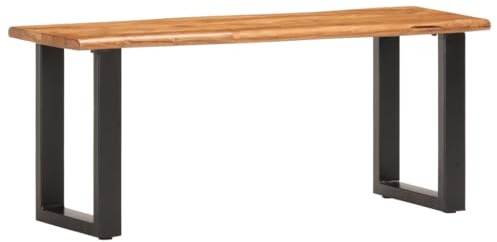 vidaXL Solid Acacia Wood Live-Edge Dining Bench - Industrial-Style Hallway Bench with Sturdy Powder-Coated Steel Legs - Unique Wood Grain Design