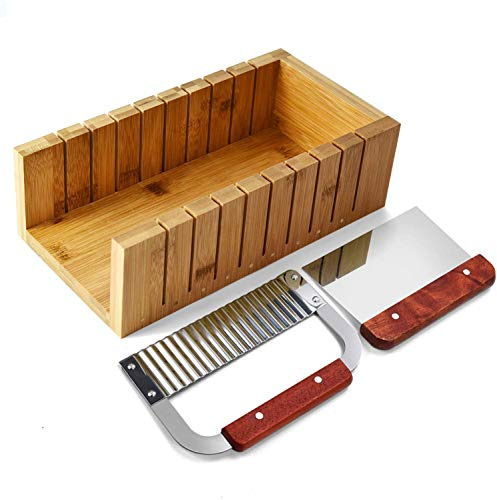 POFET Set di tagliapone, stampo in legno per fare il sapone e tagliare la pagnotta, kit con taglierina dritta e ondulata in acciaio inossidabile