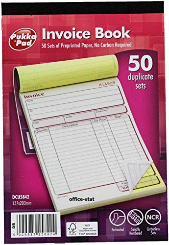 Pukka Pad Invoice Book Duplicate Pad 50 Sets NCR Carbonless 137 X 203 Mm DCU5842