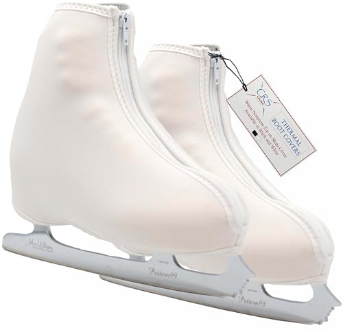 CRS Cross Thermal Ice Skate Boot Covers. Insulated Warm Neoprene Thermal Covers for Ice Skating, Roller, Hockey and Figure Skates. (White, Medium)