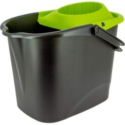 Sceau ménage - Produit menager Entretien Maison - Accessoire de ménage - Seau 14 litres rectangulaire avec essoreur - Gris et Vert