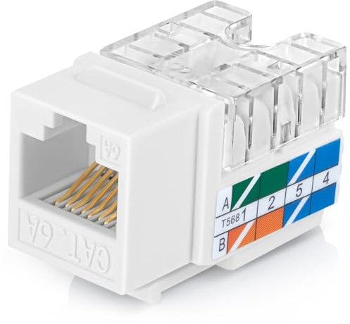 Everest 90° Angled RJ45 Cat6A Keystone Jacks 50-Pack in White - Slim Profile Female RJ45 Connectors - Cat 6A Keystone Jack - Compatible with 90° Angled Speed Termination Tool - easyJACK (B094WB91H3)