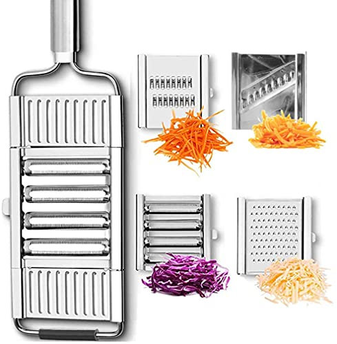 Multifunktionaler Lebensmittelschneider, 4 in 1 tragbarer Gemüseschneider Edelstahl-Schredderschneider Reibenschneider Einstellbare Küche Veggie Fruit Tool