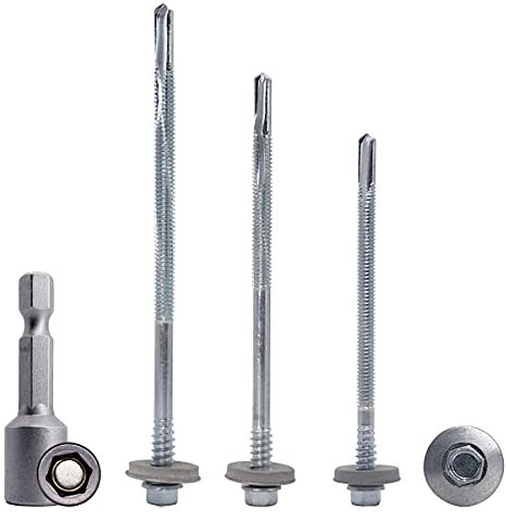 SKIR'CO Tornillos autoperforantes de 5,5 x 120 mm con arandelas EPDM para paneles sándwich, cabeza hexagonal (60 piezas)