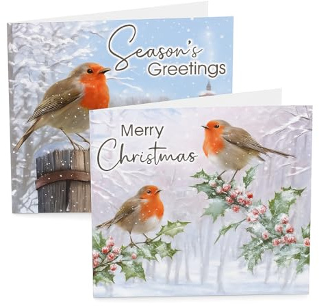 Christmas Greeting cards with Robins pack of 12 greeting cards Luxury Xmas Cards with Envelopes| Ecofriendly and UK made