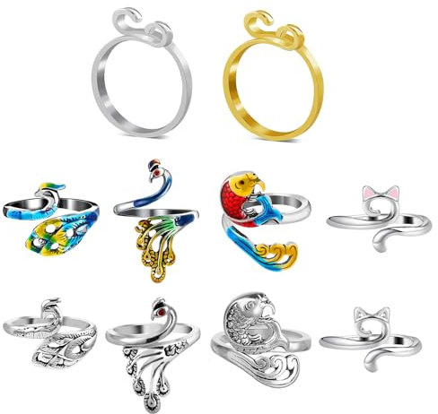 Sibba Crochet Notions Ring Fingerspannung HäKelgarn Stricken Tragbar Verstellbar Geflochtene Schlaufen FingerhüTe Gewebt Handgefertigt Kunst Diy Handwerk Hilfslinie Drahtperlen(Mehrfarbig 10 Stück)
