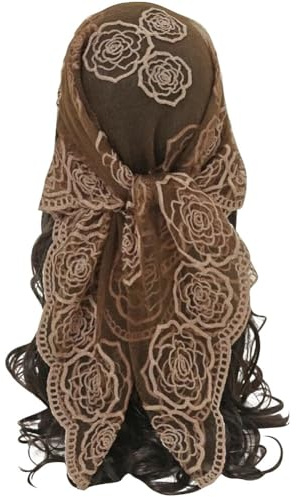 KABAKE Women's Flower Embroidery Head Scarf Large 31.5 Inch Headband Sheer Hair Bandana for Women Girls