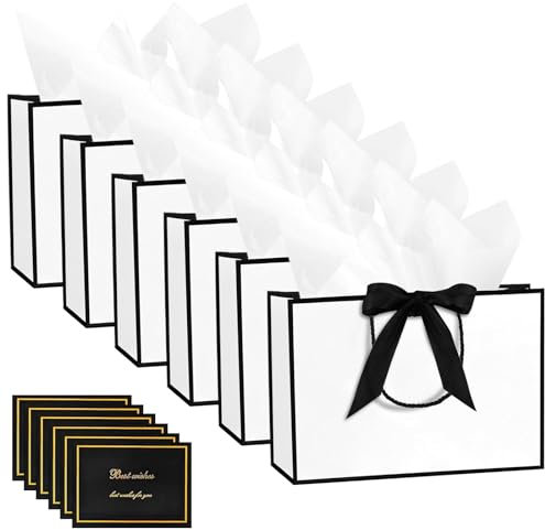NADSSJL 6 Stück Geschenktüten, Geschenktaschen mit Schleifenbändern, 6 Geschenkpapieren und 6 Grußkarten, Geschenktaschen mit Henkeln für Hochzeiten, Geburtstage, Partys, Valentinstag und Weihnachten