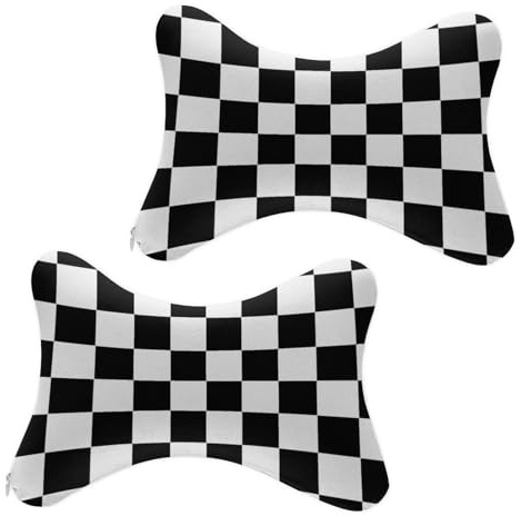 Supdreamc Black and White Race Waving Checkerboard Art Car Neck Pillow Head Neck Rest Cushion Relax Neck Support Travel Neck Pillow, Headrest Cushion for Car Office Travel (2 Pack)